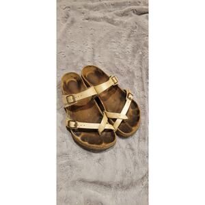Birkenstock Mayari Sandals Shoes Womens 9 40 Brown Leather Toe Loop Cork Footbed
